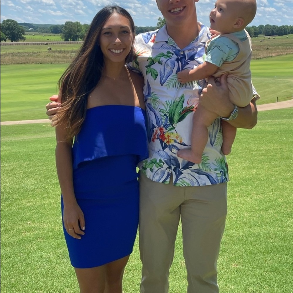 JAY GODFREY Strapless Cobalt Viola Sheath Mini Dress US 2